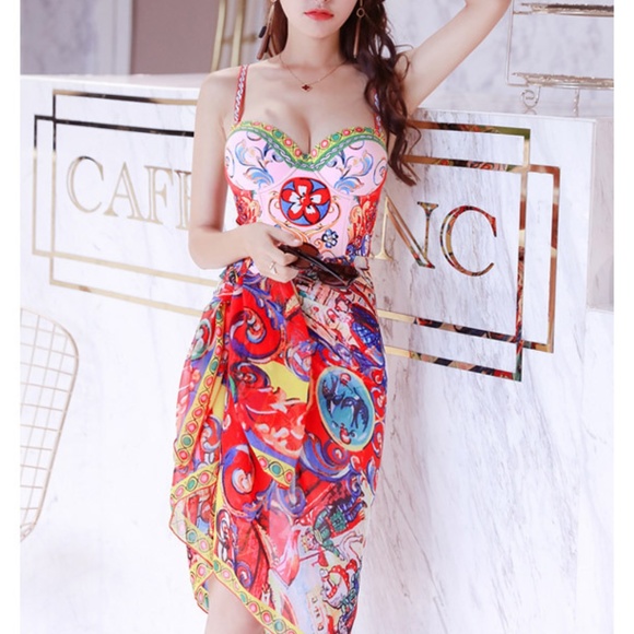 Milan Swimsuit + Matching Sarong | Bold Print One-Piece Bathing Suit Set - Picture 6 of 8